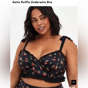 Torrid Cherries Ruffle Trim Bow strap underlined  Longline Bralette 3 (X) B25028